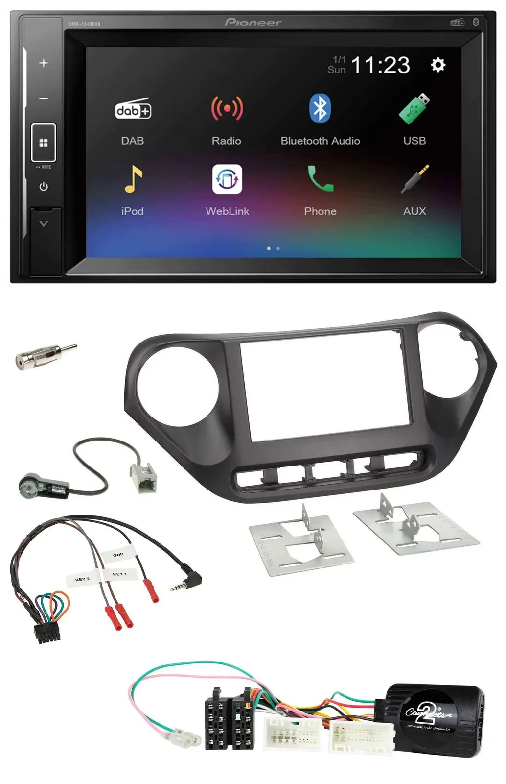Автомагнитола Pioneer 2DIN, DAB, Bluetooth, USB для Hyundai i10 (с 2014)