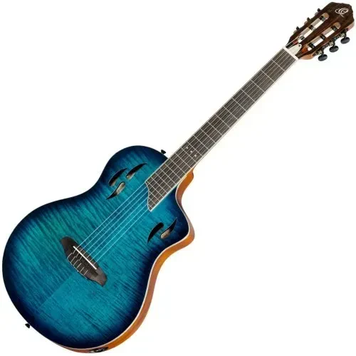 Б/У Электроакустическая классическая гитара Ortega RTPDLX-FMA TourPlayer, 650 мм, 48 мм, синий, с предусилителем MAGUSX/G, с чехлом