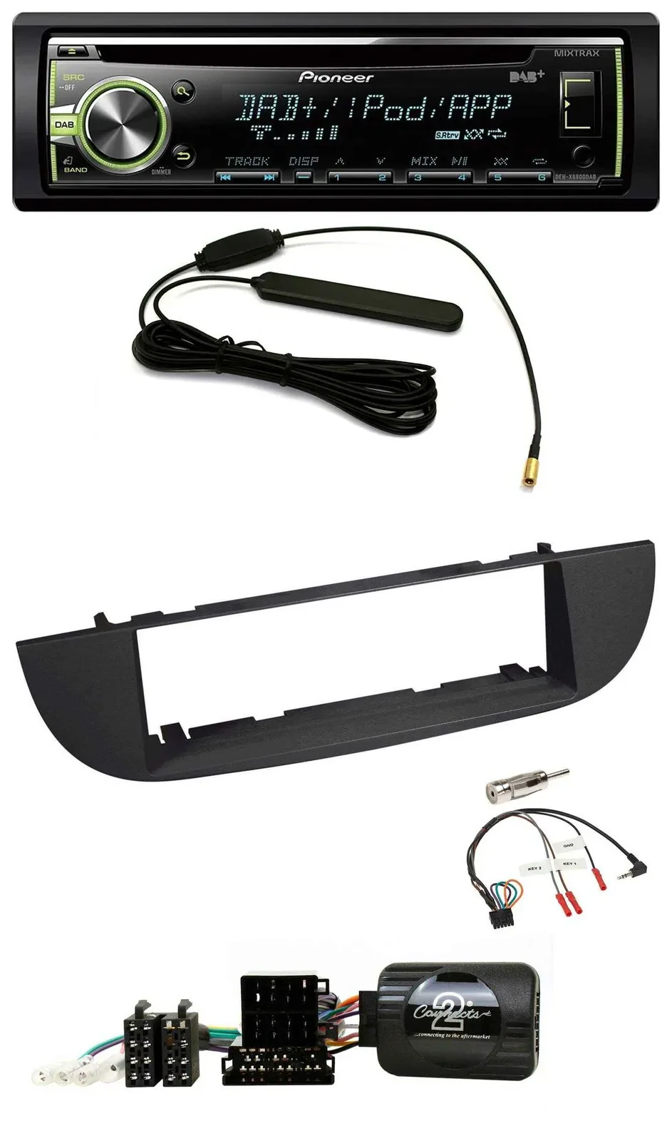 Автомагнитола Pioneer CD/MP3/USB DAB для Fiat 500 (с 2007), черная, поддержка управления на руле