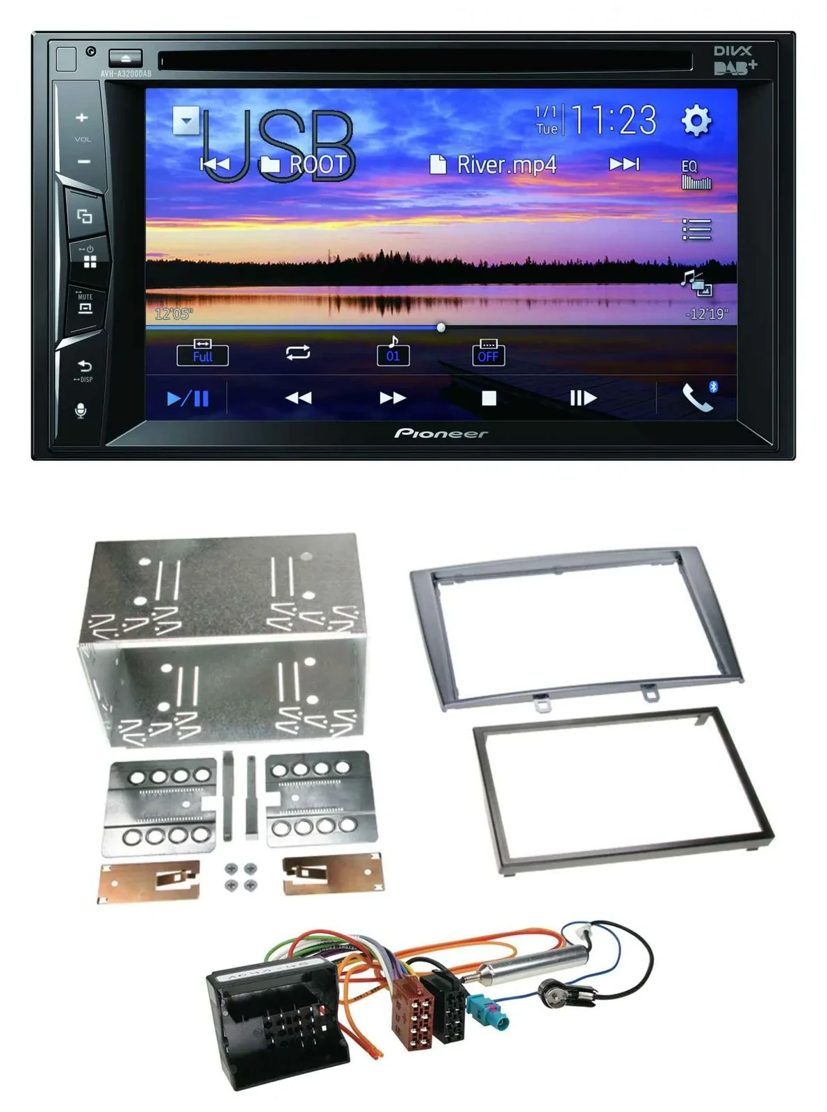 Pioneer Bluetooth 2DIN USB DVD DAB MP3 Autoradio für Peugeot 308 07-09 silber