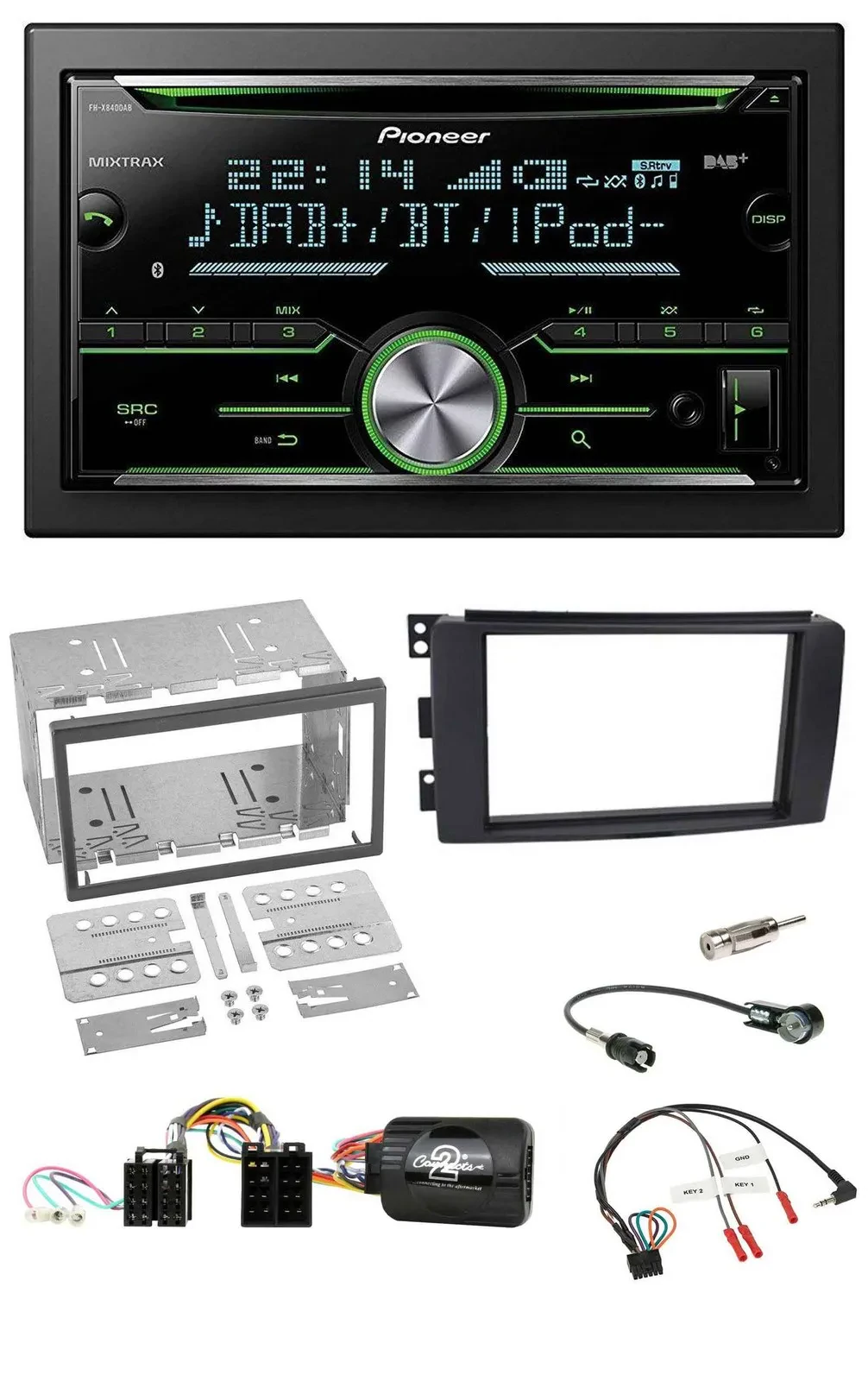 Pioneer Bluetooth Lenkrad DAB 2DIN USB CD Autoradio für Smart ForFour 2004-2006