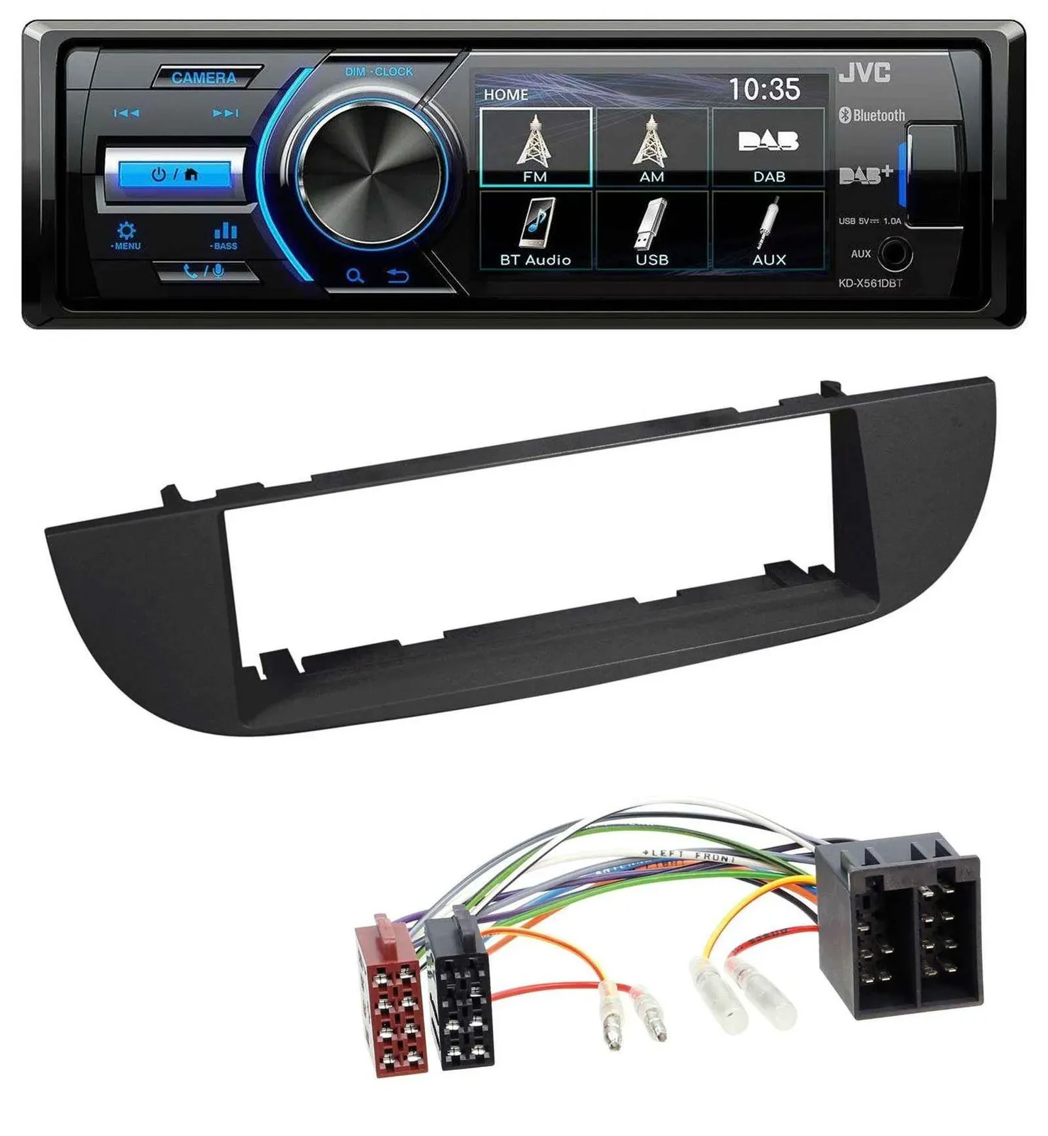 JVC Bluetooth MP3 USB DAB Autoradio für Fiat 500 (ab 2007) - schwarz