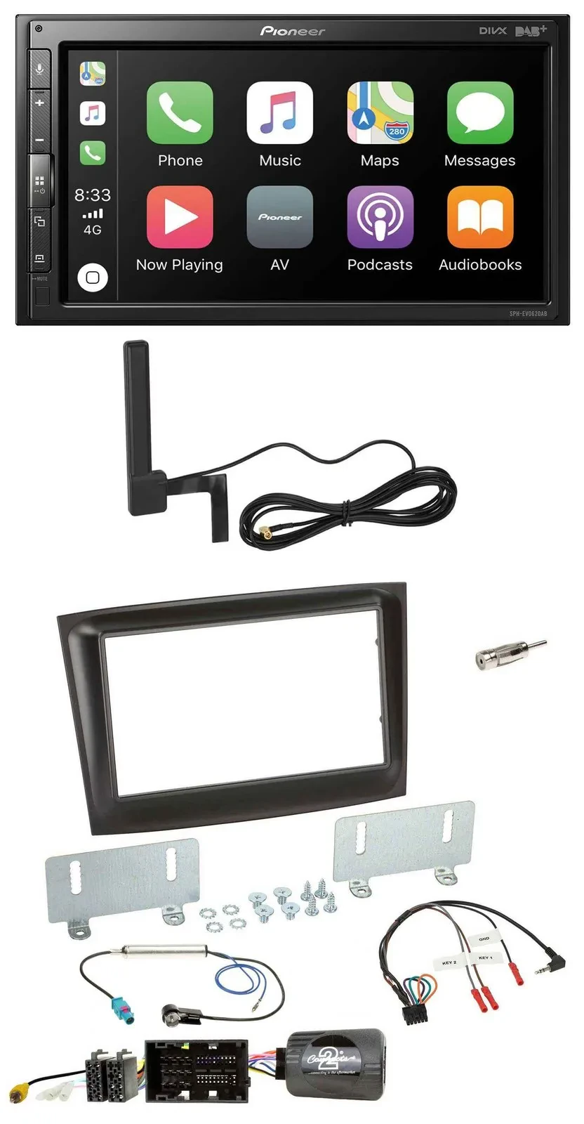 Pioneer USB 2DIN Bluetooth DAB Lenkrad Autoradio für Fiat Doblo ab 2015 schwarz