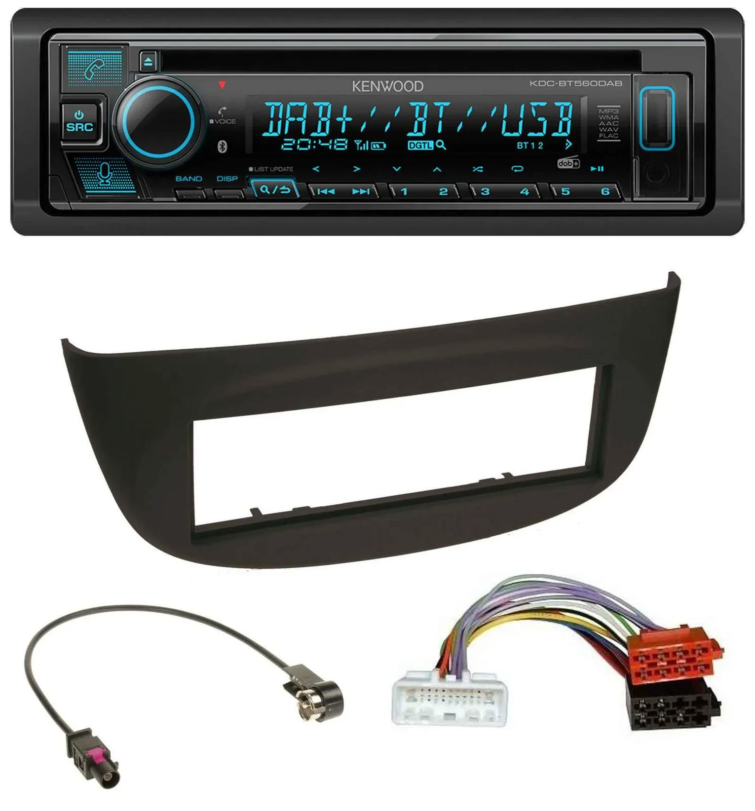 Kenwood Bluetooth DAB CD MP3 USB Autoradio für Renault Twingo ab 2015 schwarz