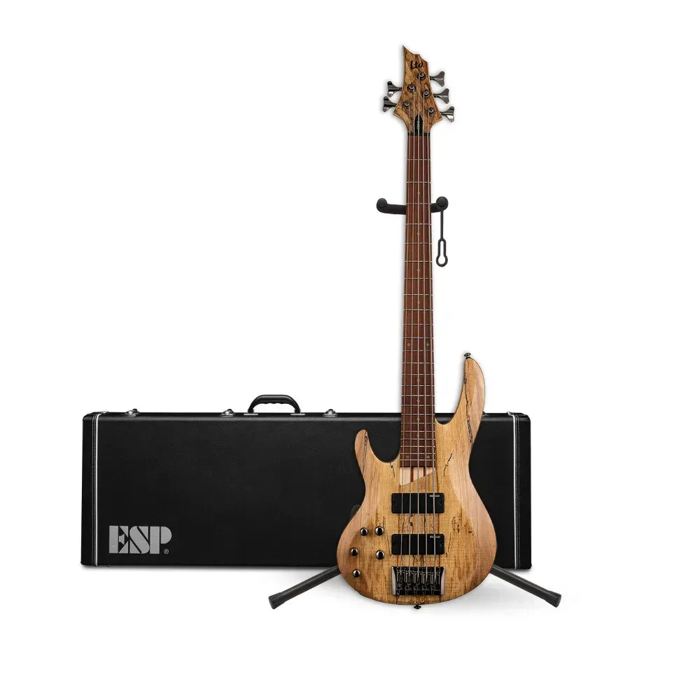 ESP LTD B-205 Left-Handed Bass Guitar - Natural Satin Hardshell Case and Stand