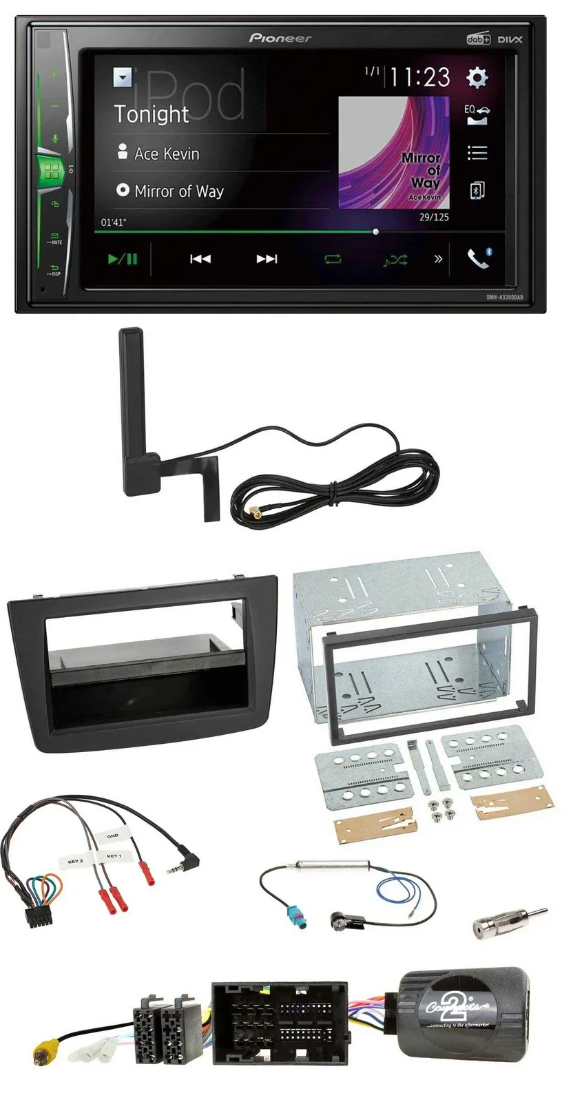 Pioneer MP3 DAB Lenkrad 2DIN Bluetooth Autoradio für Alfa Mito 14-18 schwarz