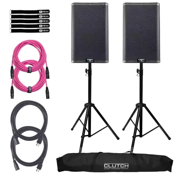 QSC K10.2 K2 Series 10" Powered Active DJ PA Speakers w Stands & Pink XLR Cables