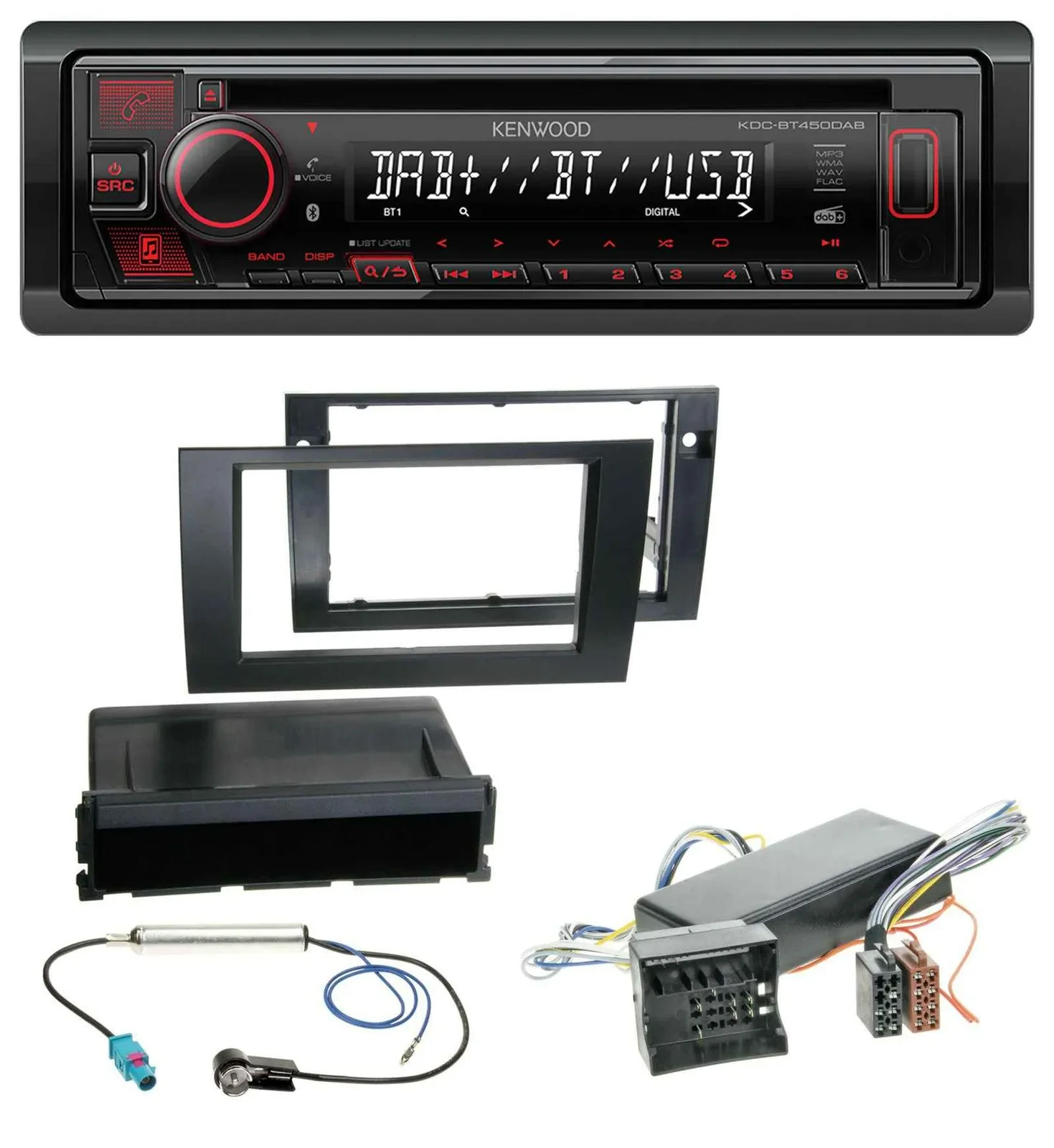 Автомагнитола для Audi A4 (2004–2008, B7) Kenwood MP3 CD USB Bluetooth DAB