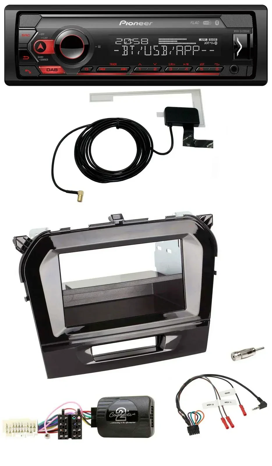 Автомагнитола для Suzuki Vitara (с 2015) Pioneer DAB, USB, Bluetooth, поддержка управления с руля, цвет: черный пиано