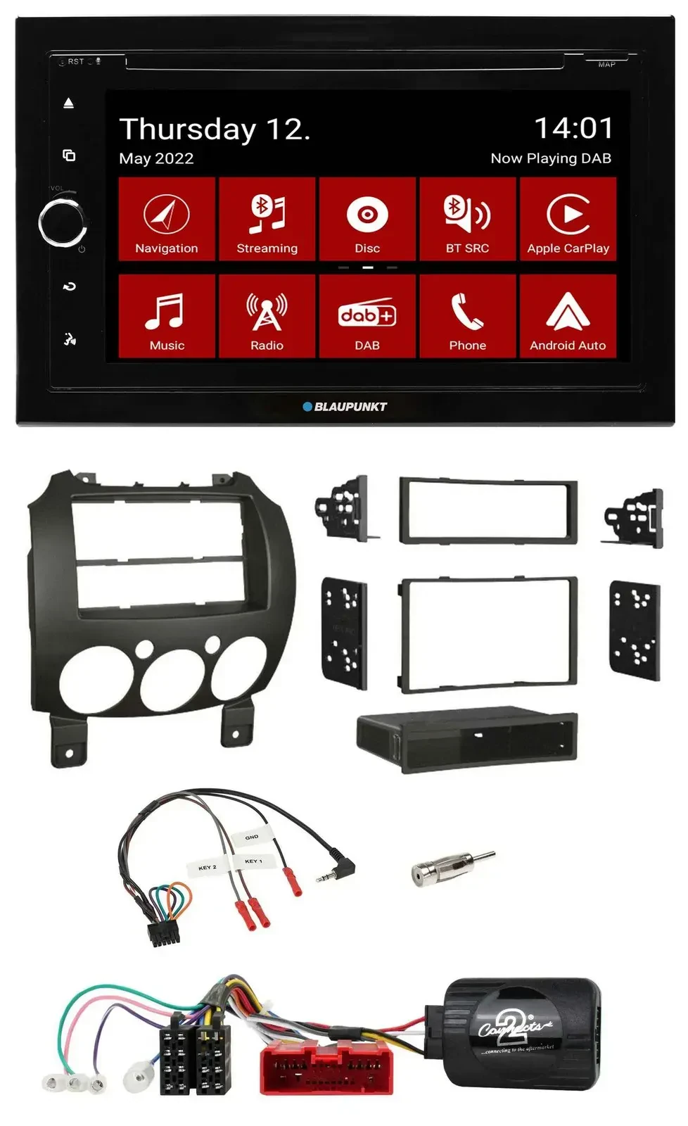 Blaupunkt 2DIN Lenkrad Bluetooth USB TMC DAB Navigation für Mazda 2 2007-2014