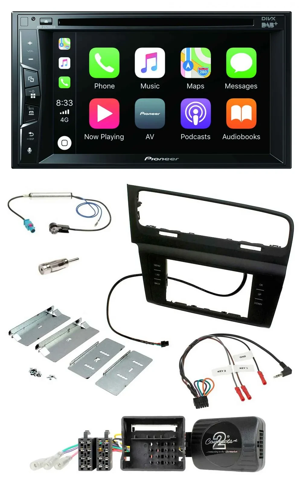 Pioneer Lenkrad USB DVD Bluetooth DAB 2DIN Autoradio für VW Golf VII ab 2012