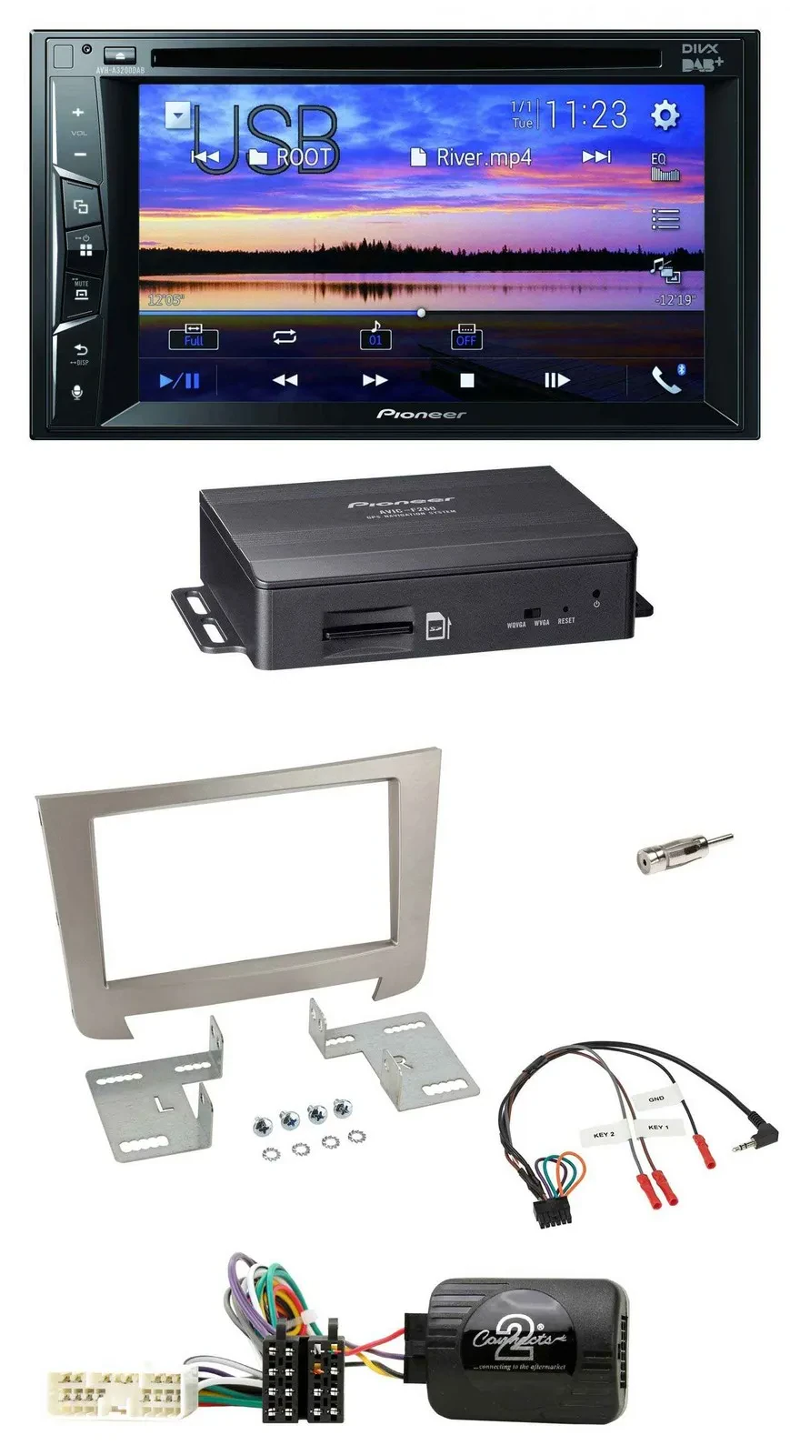 Pioneer 2DIN TMC DAB Lenkrad USB Bluetooth Navigation für SSangYong Rexton ab 20