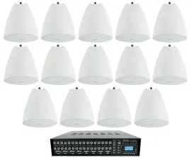 4-Zone Matrix Multi Room Amplifier+14 6.5" White Pendant Speakers For Restaurant