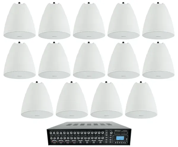 4-Zone Matrix Multi Room Amplifier+14 6.5" White Pendant Speakers For Restaurant