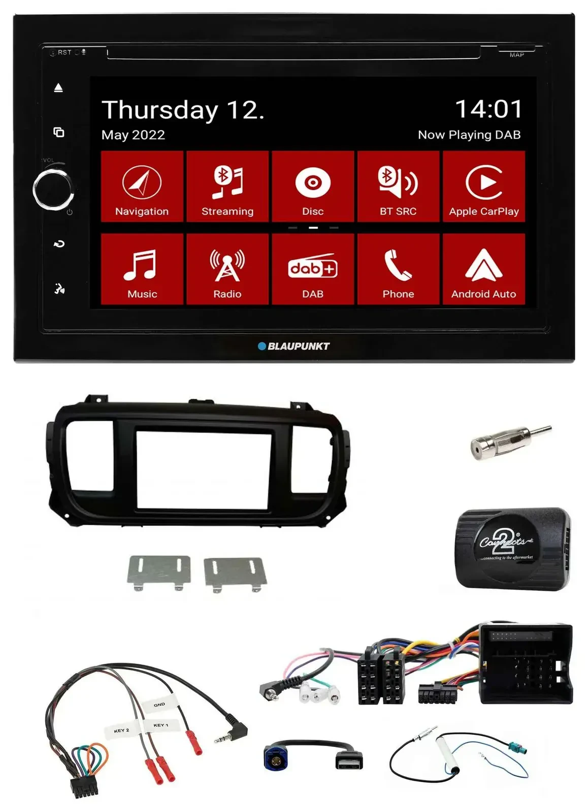 Blaupunkt 2DIN Lenkrad Bluetooth USB TMC DAB Navigation für Citroen Jumpy Erstau