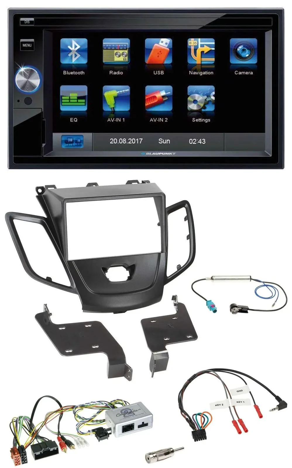 Blaupunkt 2DIN Bluetooth TMC USB Lenkrad SD Navigation für Ford Fiesta 10-17 sch