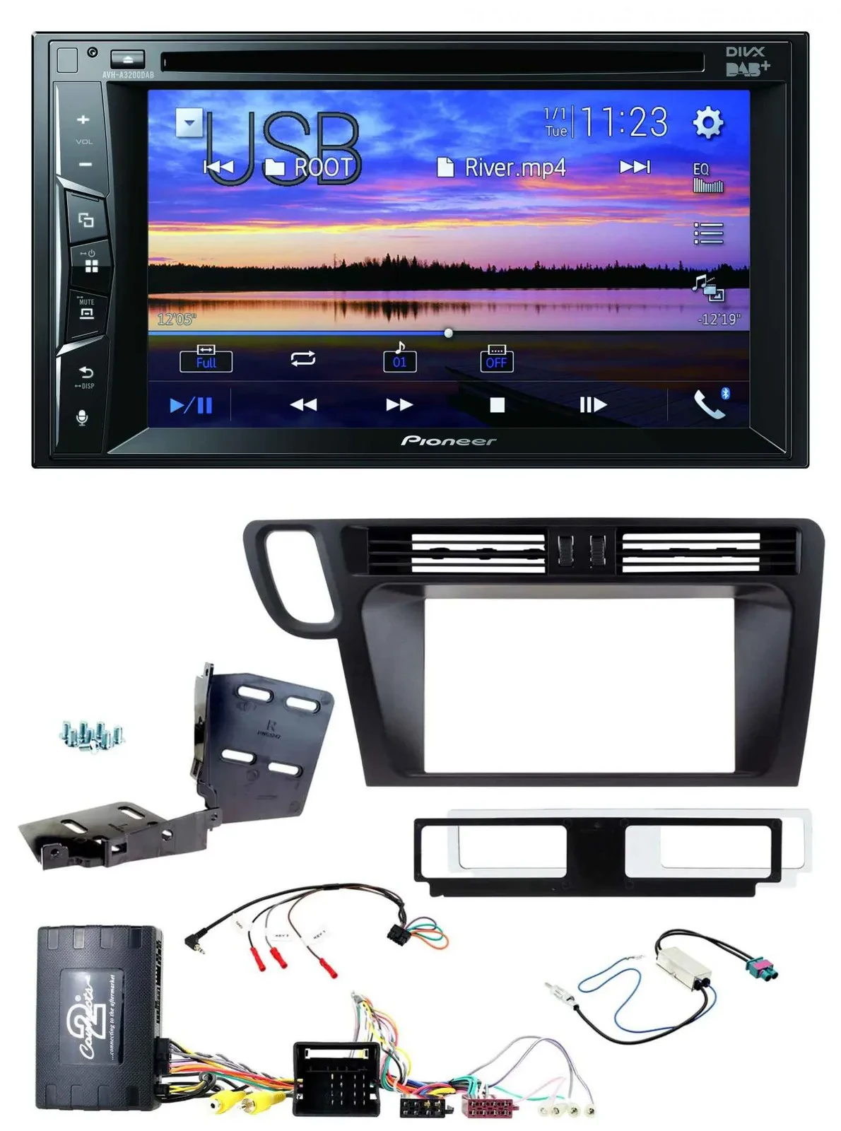 Автомагнитола Pioneer 2DIN Bluetooth USB DVD DAB для Audi Q5 8R (2008–2017) с управлением на руле