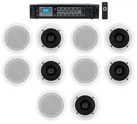 Rockville 6-Zone 70v Amplifier+(10) 5.25" White 2Way Restaurant Ceiling Speakers