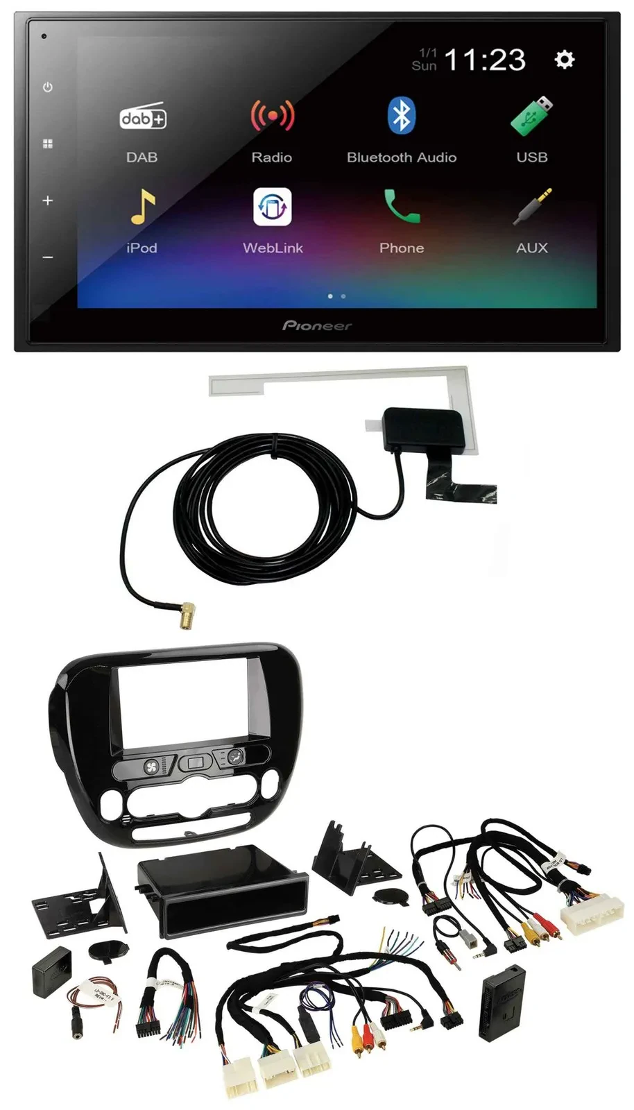 Автомагнитола Pioneer для Kia Soul (с 2014) 2DIN, DAB, Bluetooth, USB, поддержка кнопок на руле