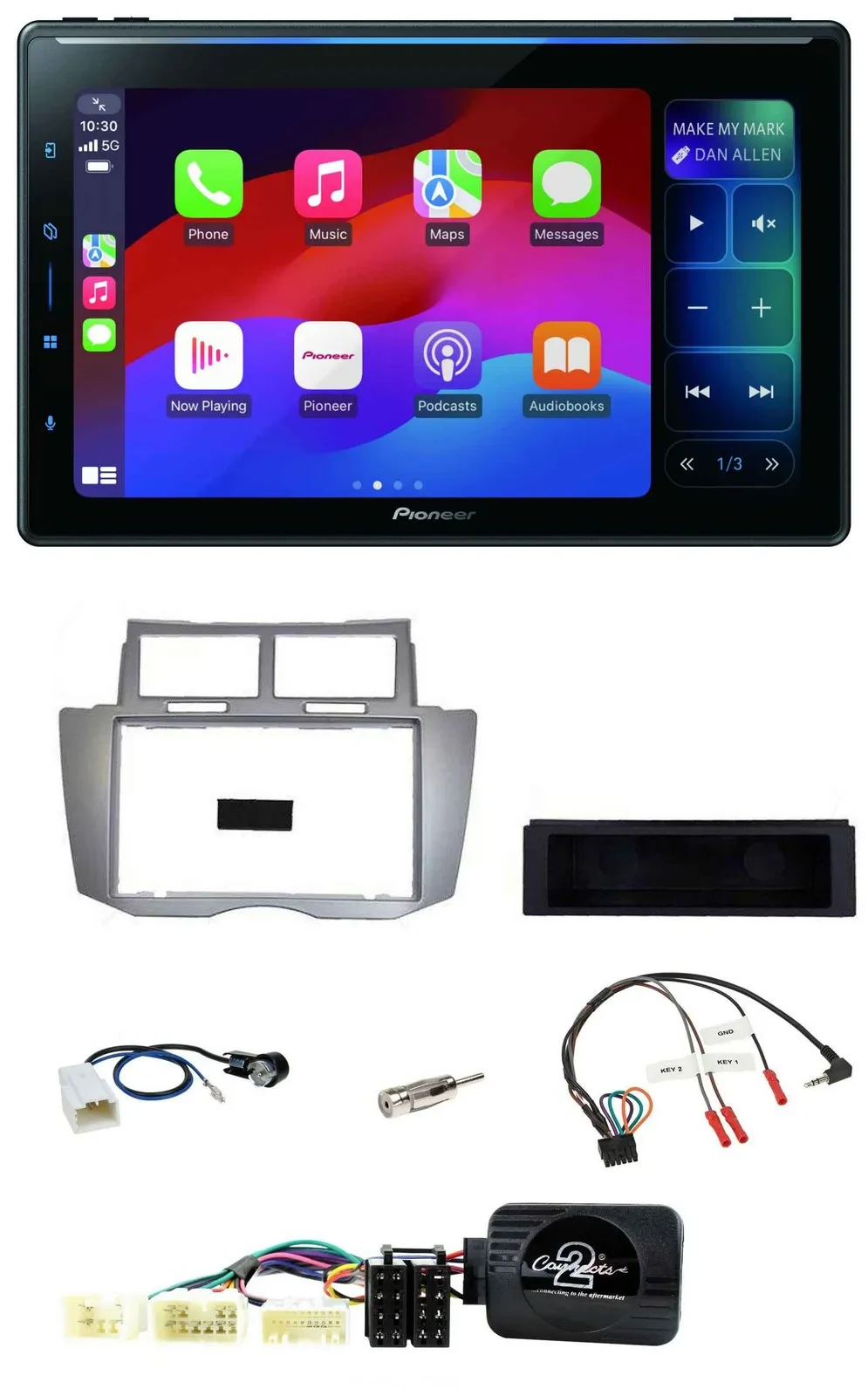 Автомагнитола Pioneer Bluetooth DAB USB для Toyota Yaris 2007–2011 серебристая