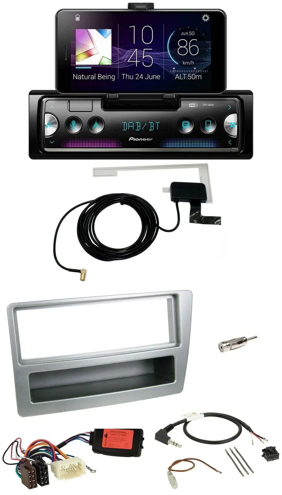 Автомагнитола для Honda Civic 2004–2006 Pioneer DAB, Bluetooth, USB, серебристая