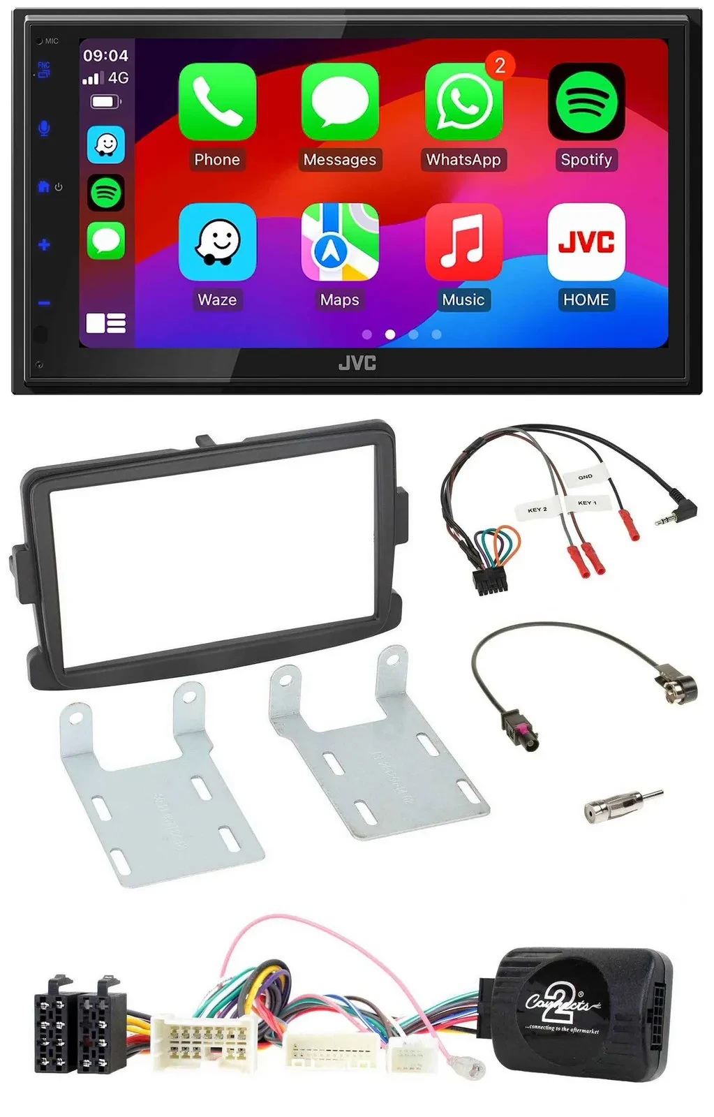 JVC Bluetooth USB Lenkrad 2DIN DAB Autoradio für Dacia Sandero ab 2013 schwarz