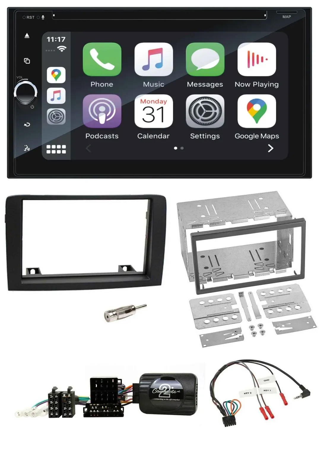 Автомагнитола с навигацией Blaupunkt 2DIN DAB, Bluetooth, USB, TMC для Fiat Idea (2006–2012), черный