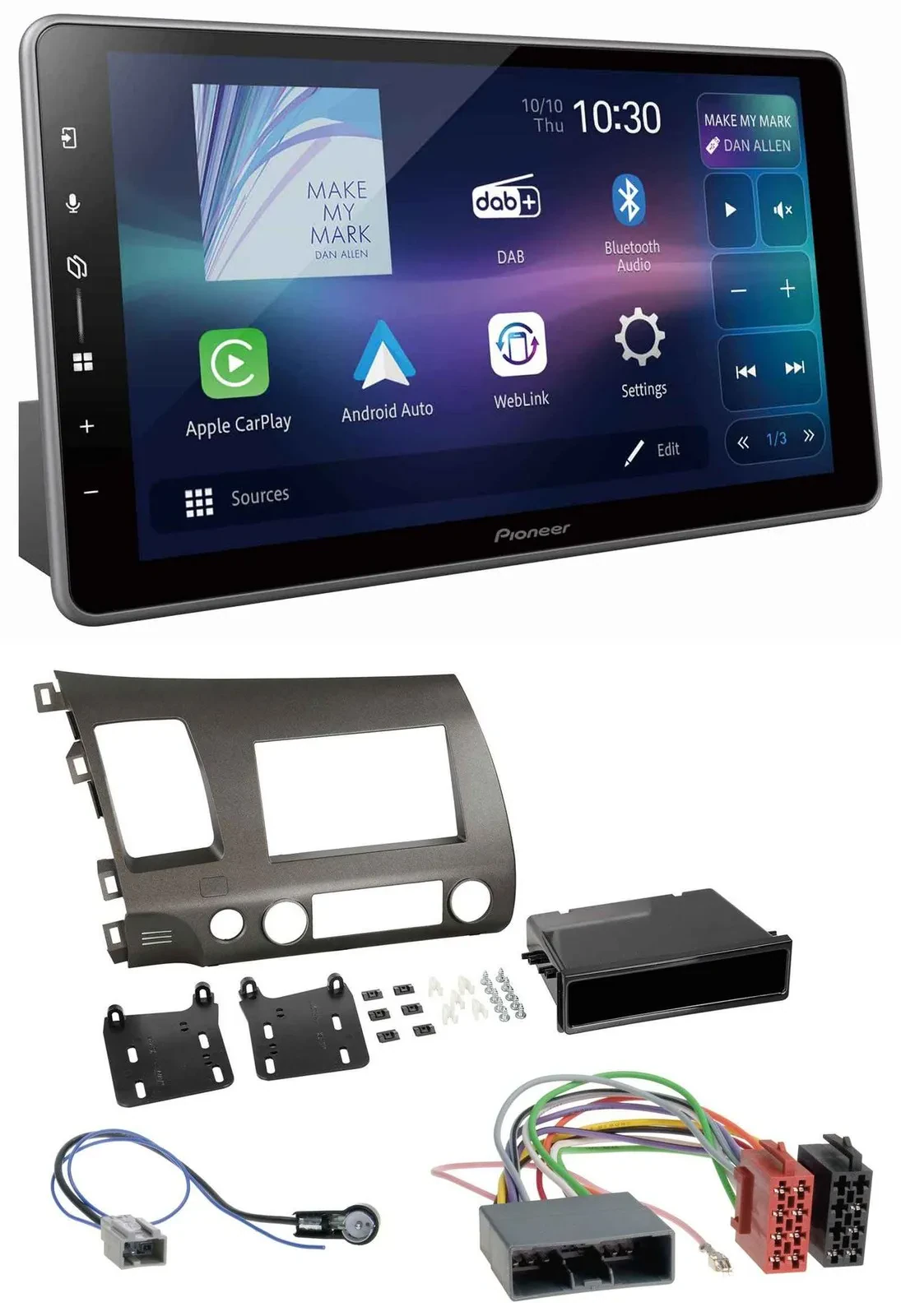 Автомагнитола для Honda Civic Hybrid (FD3, 2006–2010) Pioneer Bluetooth, USB, DAB, MP3, антрацит