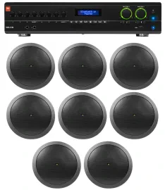 JBL VMA2120 2-Channel/Restaurant 2-Channel Amplifier+(8) JBL Black 6.5" Speakers