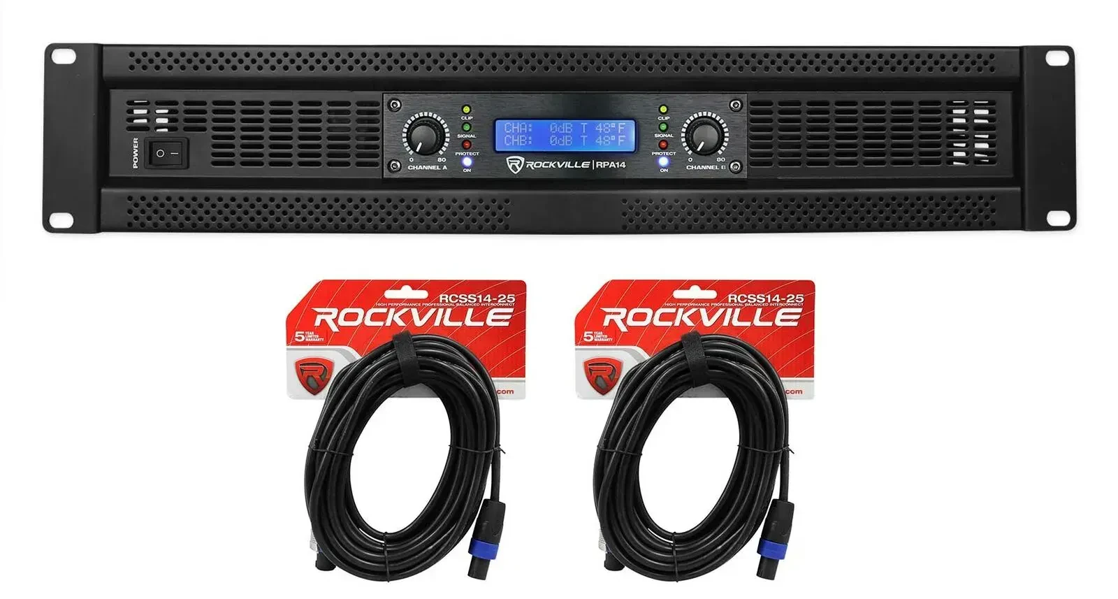 Усилитель мощности Rockville RPA14 Black 7000W с аксессуарами
