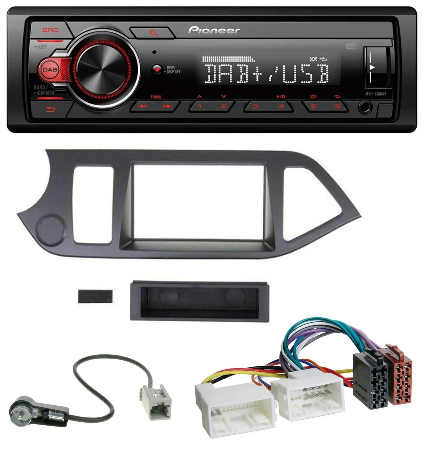 Pioneer MP3 1DIN DAB USB AUX Autoradio für Kia Picanto ab 2011 ohne Start-Stop