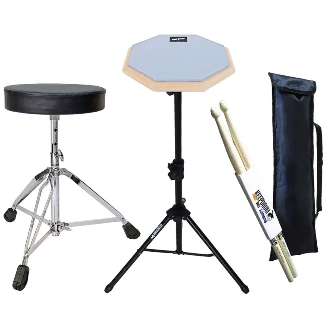 keepdrum DP-GY8 Pad Grau mit Stativ mit Hocker mitSticks