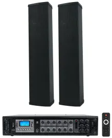 Rockville RCS180-6 70v Commercial Amplifier Bluetooth Amp+2) Line Array Speakers