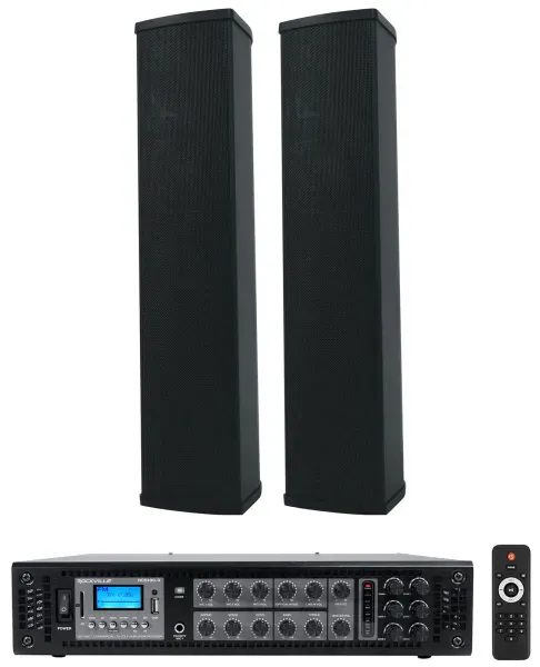 Rockville RCS180-6 70v Commercial Amplifier Bluetooth Amp+2) Line Array Speakers