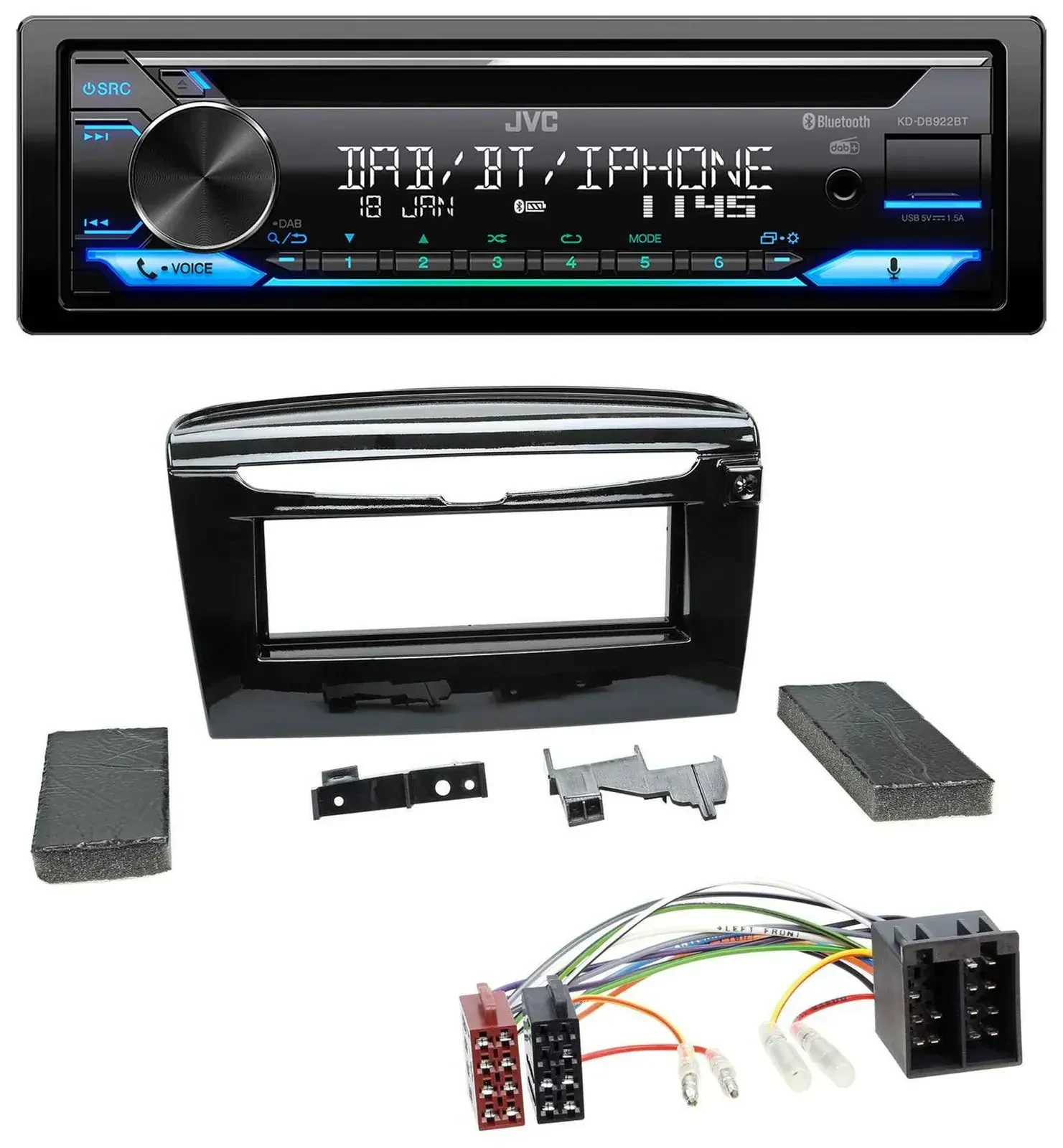 Автомагнитола для Lancia Y (с 2012) JVC Bluetooth MP3 USB DAB CD, черный глянец