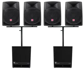 (4) Rockville RPG12 12" Active DJ PA Speakers+Mounts+(2) 15" Powered Subwoofers