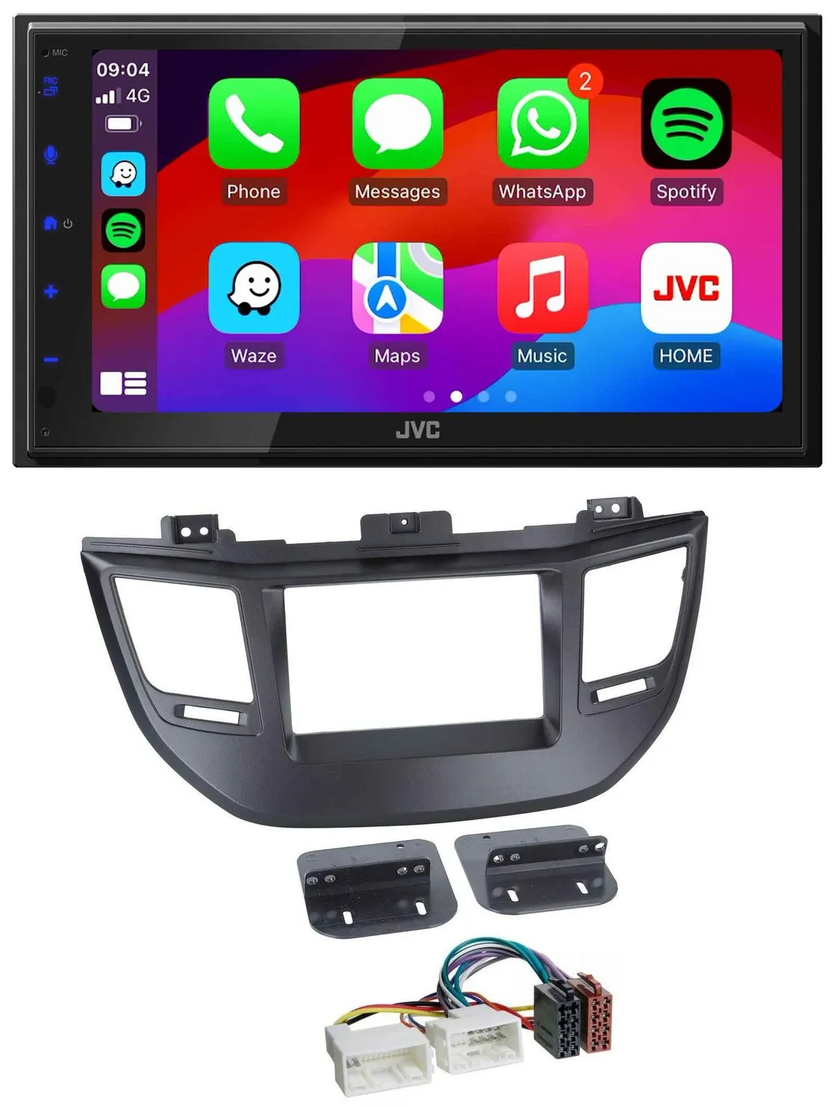 Автомагнитола JVC 2DIN, Bluetooth, MP3, DAB, USB, для Hyundai Tucson (с 2015), чёрная