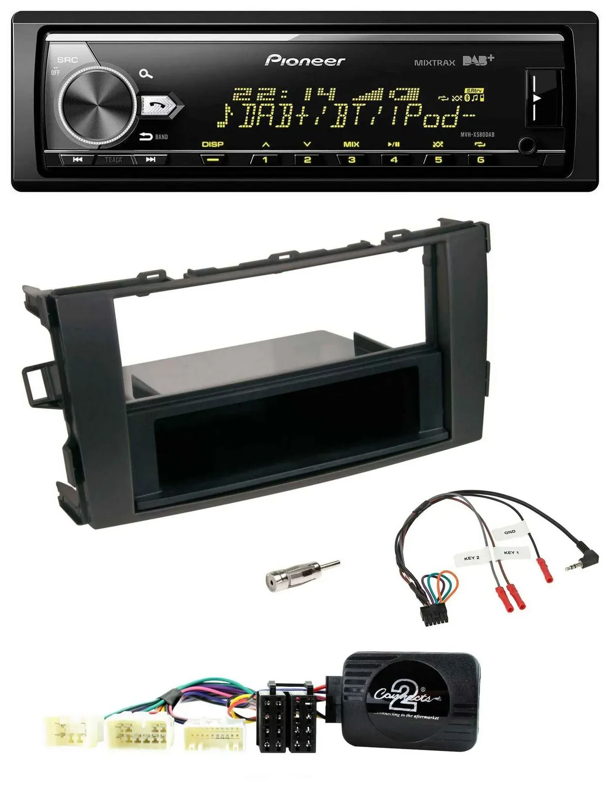 Автомагнитола для Toyota Auris 2007–2011 Pioneer Bluetooth, USB, DAB, черная