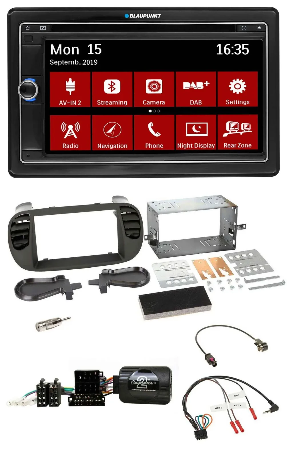 Blaupunkt Bluetooth DAB 2DIN USB DVD Lenkrad Autoradio für Fiat 500 08-15 soft t