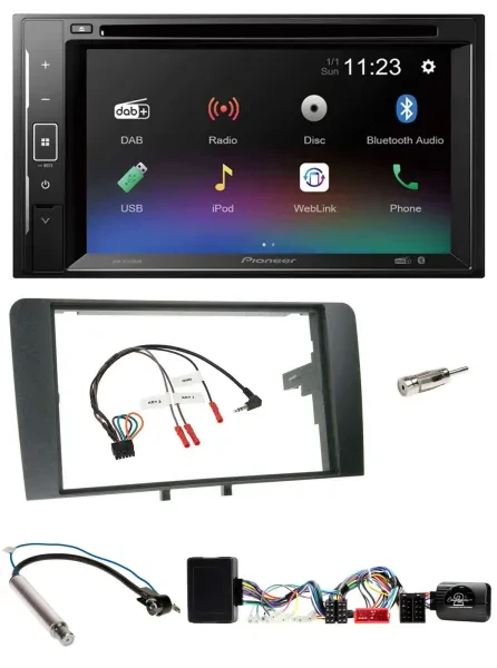 Pioneer Bluetooth Lenkrad USB 2DIN DAB DVD Autoradio für Audi A3 Symphony Aktiv