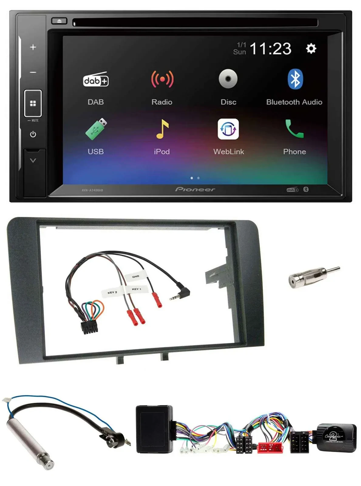 Pioneer Bluetooth Lenkrad USB 2DIN DAB DVD Autoradio für Audi A3 Symphony Aktiv