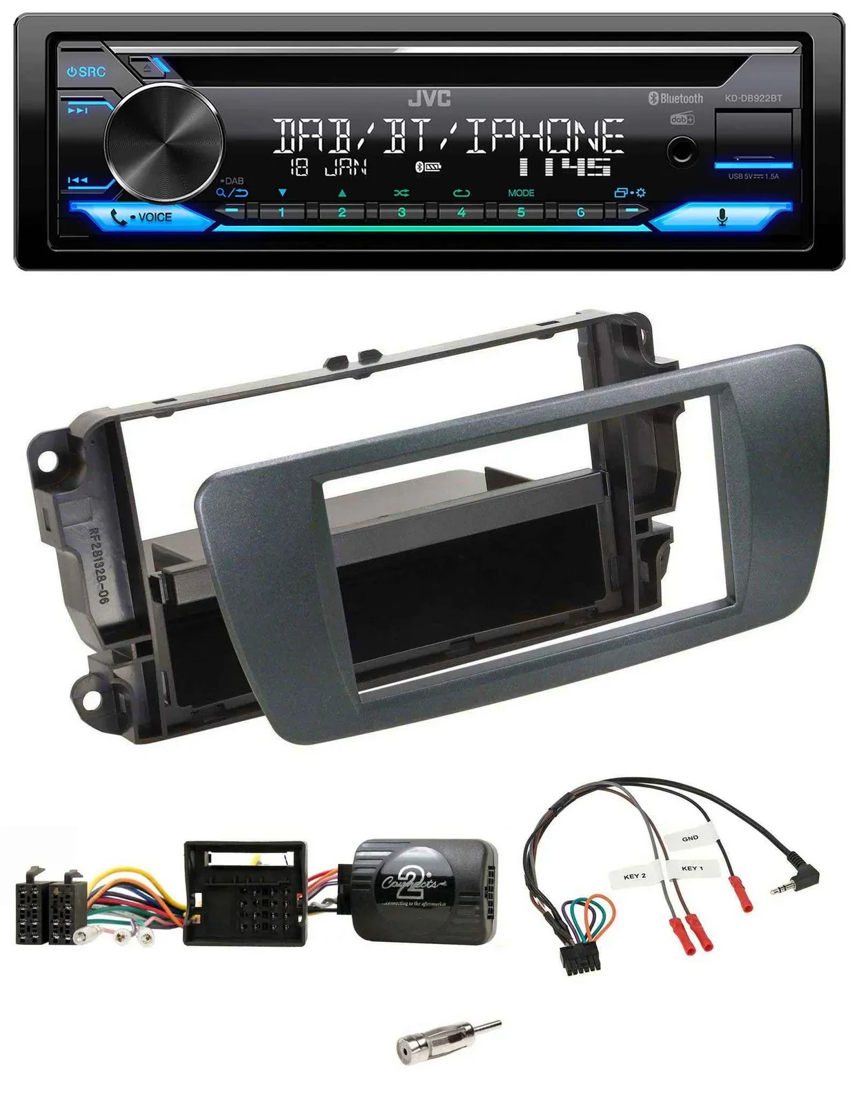 JVC Bluetooth Lenkrad USB DAB CD Autoradio für Seat Ibiza azabacheschwarz