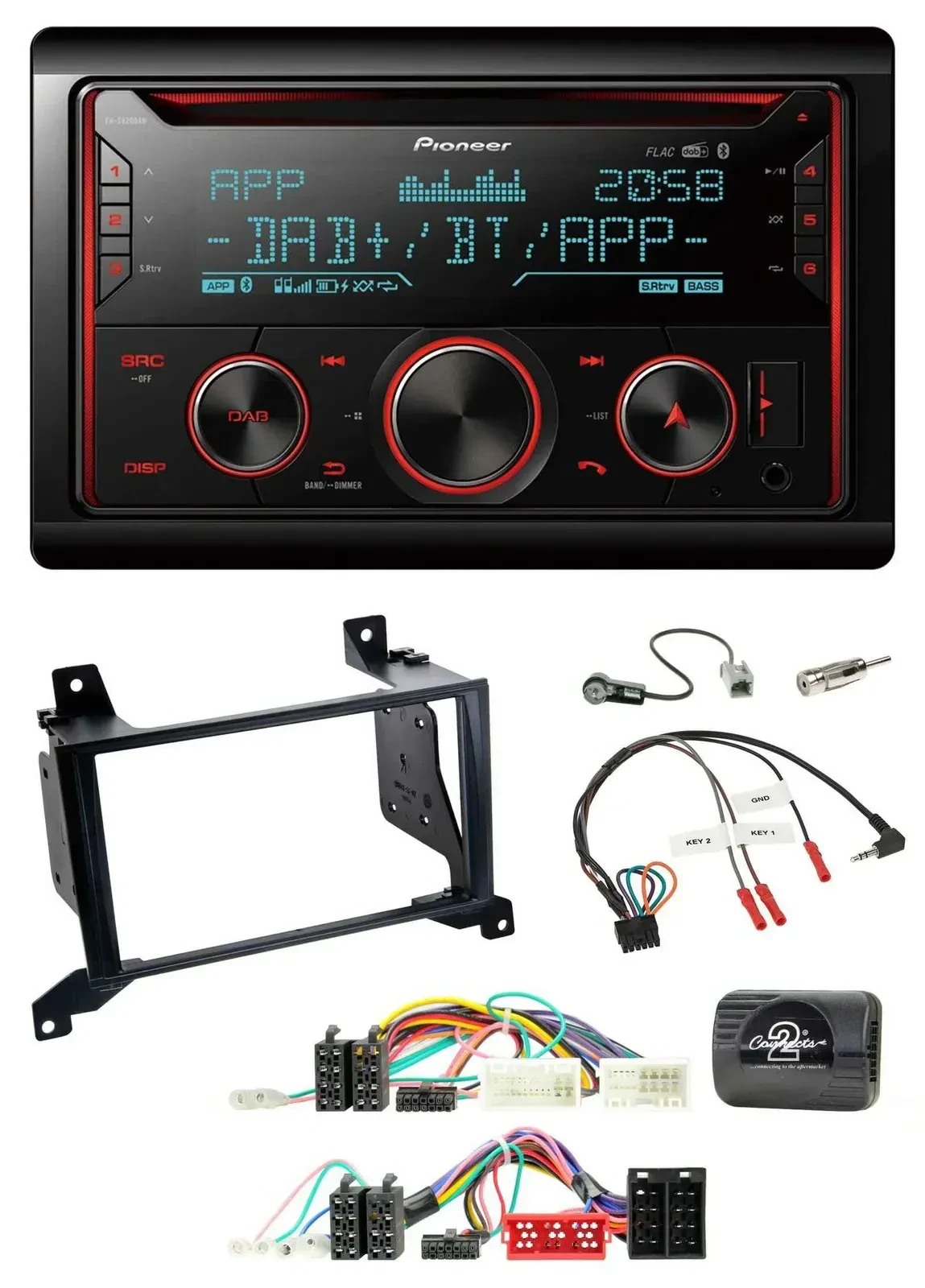 Автомагнитола Pioneer 2DIN DAB Bluetooth USB CD для Hyundai Santa Fe CM (2009) с поддержкой кнопок на руле