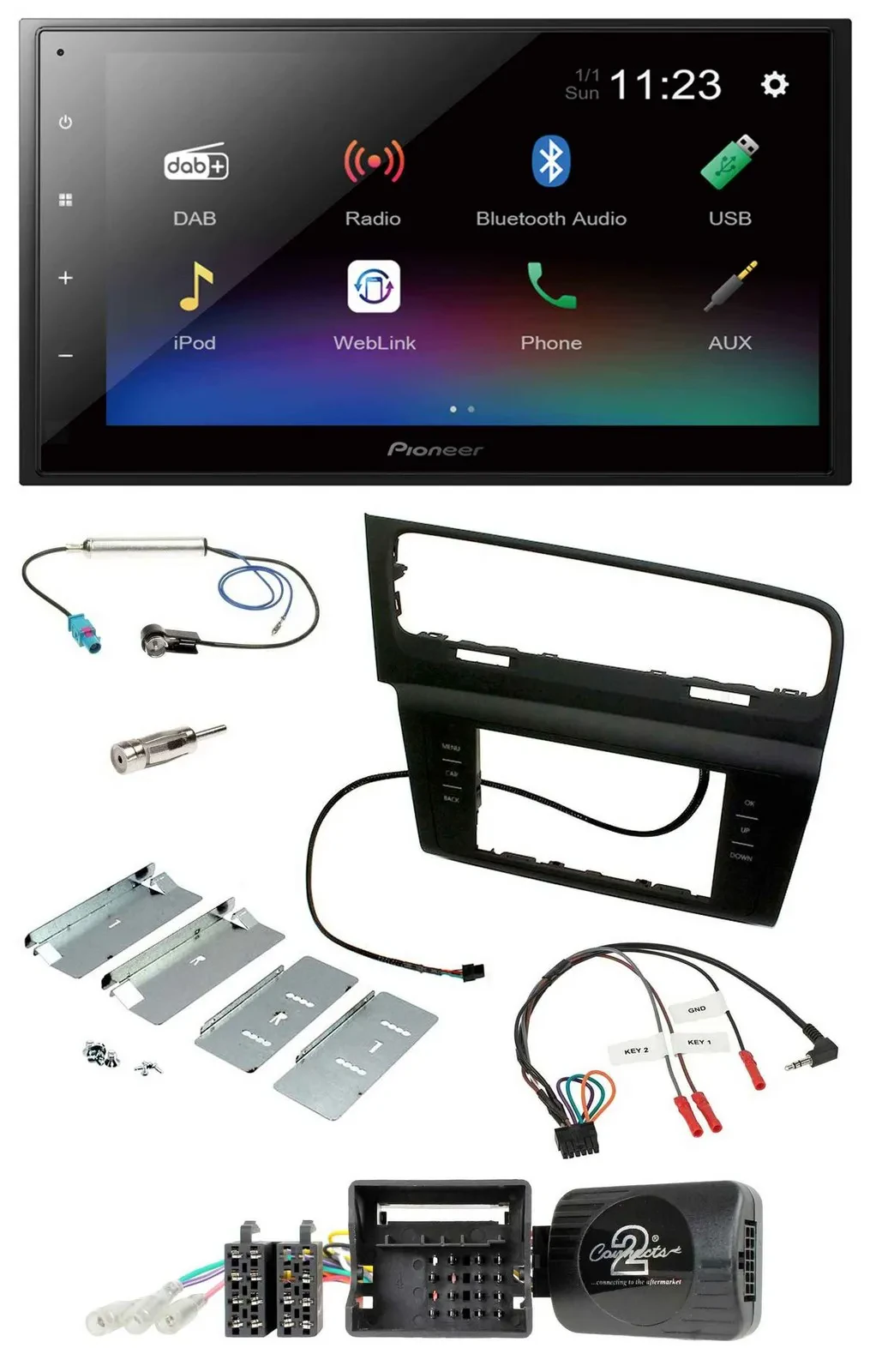 Pioneer USB Bluetooth DAB 2DIN Lenkrad Autoradio für VW Golf VII ab 2012