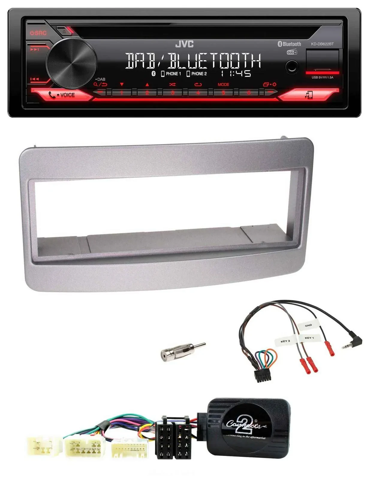 JVC CD DAB USB Bluetooth Lenkrad Autoradio für Toyota RAV 4 2001-2006 dunkelsilb