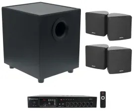 Rockville 70v Commercial Amplifier+(4) Cube Speakers+Sub For Restaurant/Bar/Cafe