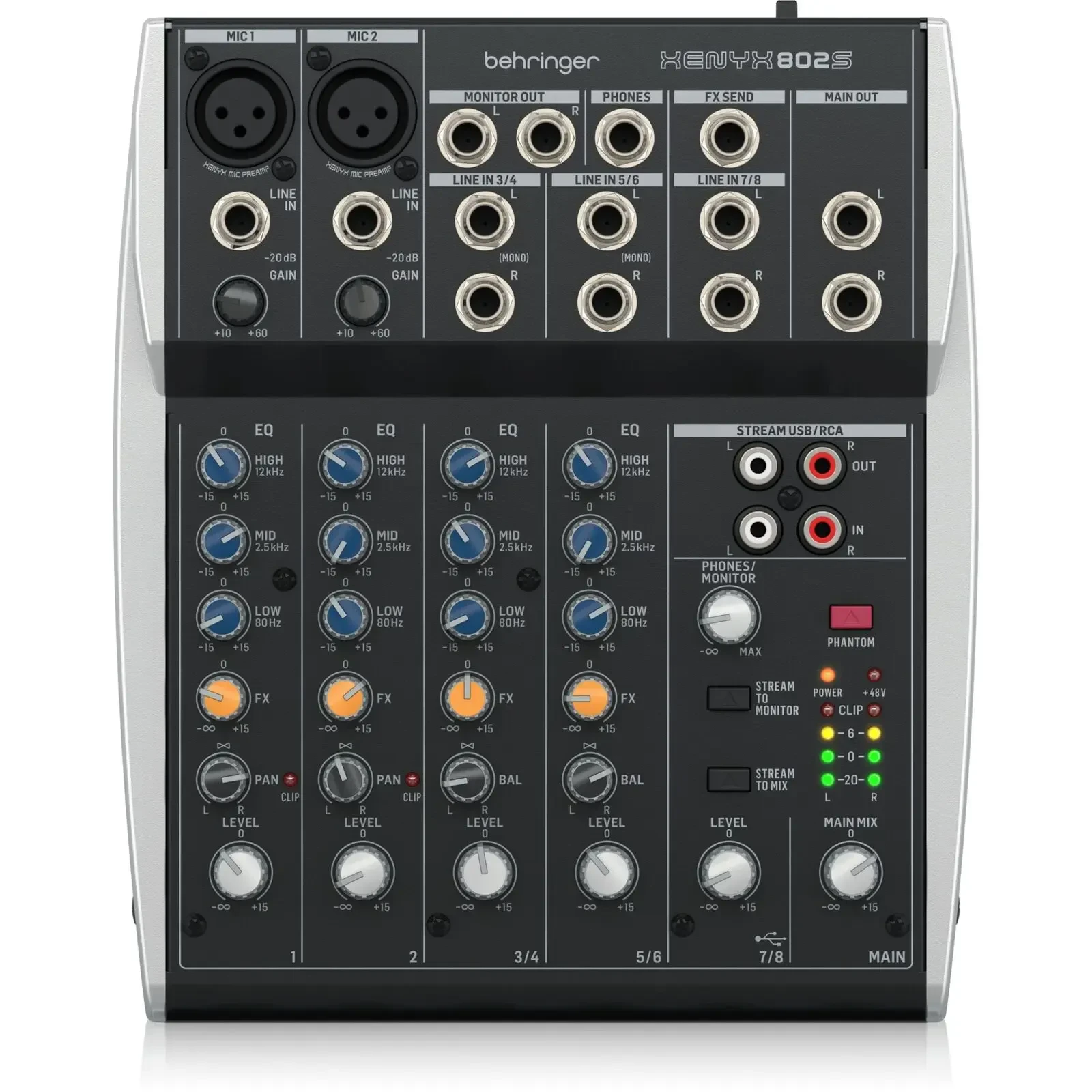 Аналоговый микшер Behringer XENYX 802S 8 входов, 2 шины выходов, трехполосный эквалайзер