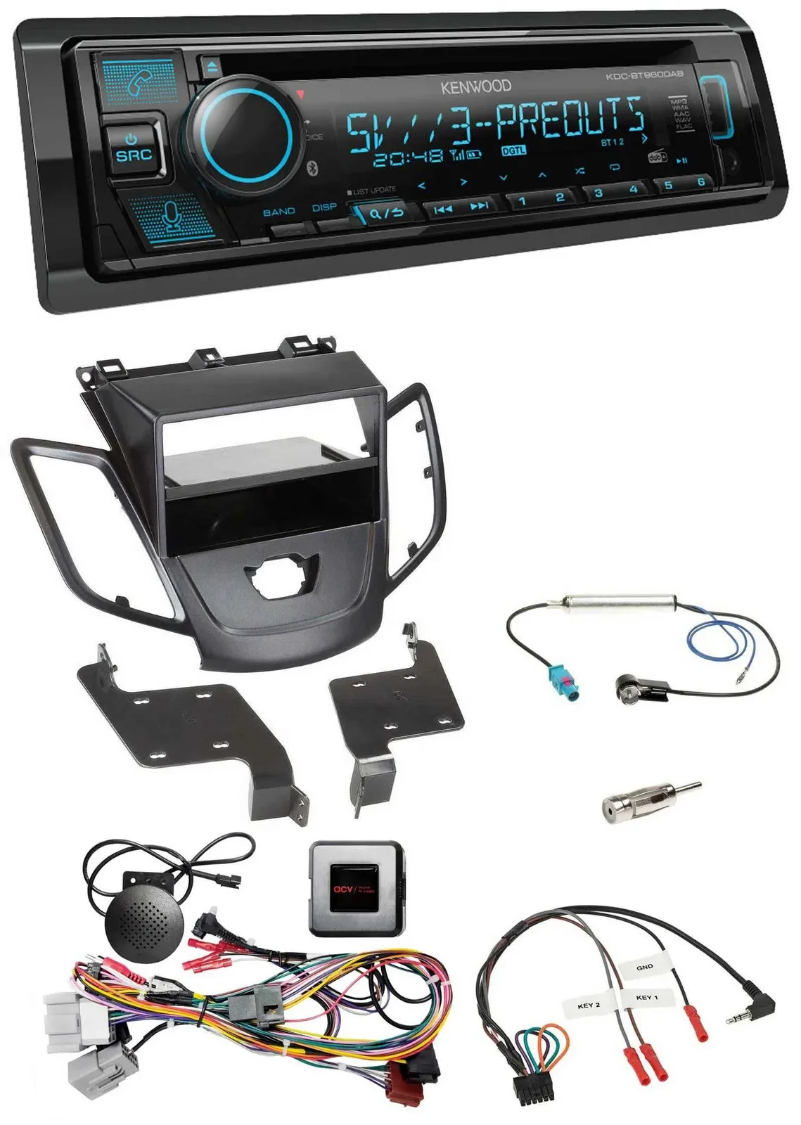 Kenwood Bluetooth USB CD Lenkrad DAB Autoradio für Ford Fiesta 10-13 ohne Displa