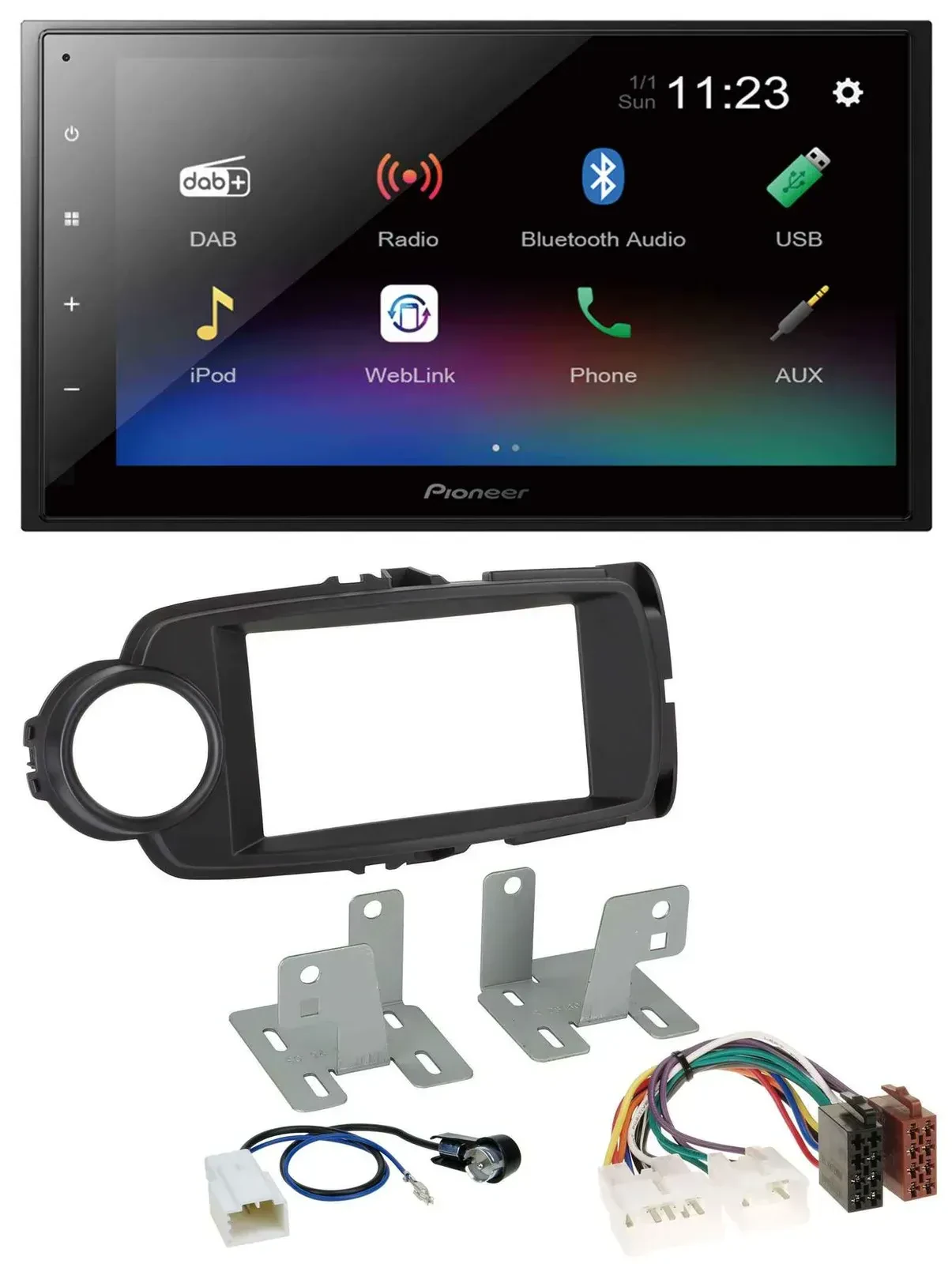 Автомагнитола для Toyota Yaris (2011–2020) Pioneer 2DIN, USB, Bluetooth, DAB, MP3, черная