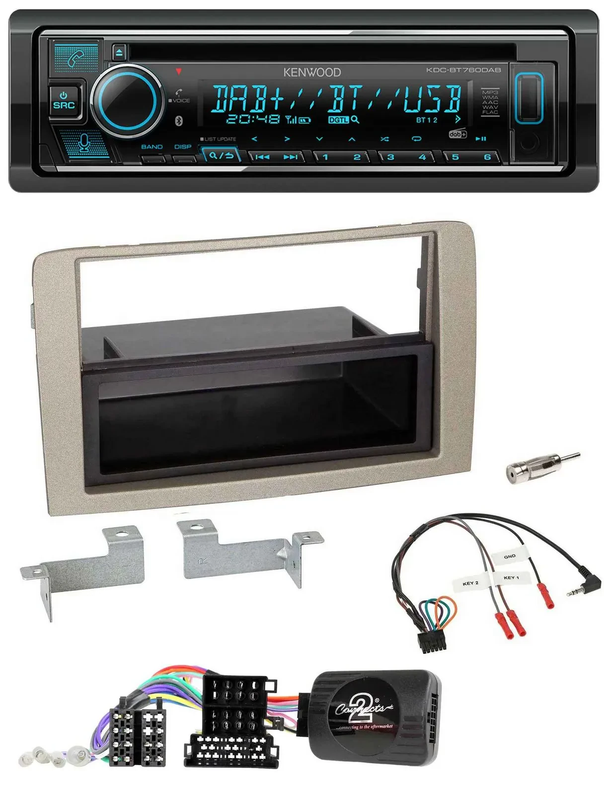 Автомагнитола для Lancia Musa 2004–2012 Kenwood Bluetooth, DAB, USB, CD, поддержка кнопок на руле
